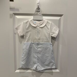 Petit Ami White and Light Blue Kids Dress One Piece